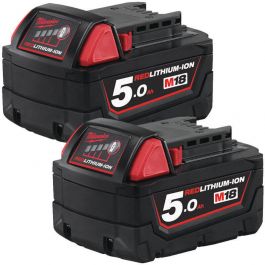 Milwaukee 2x M18B5 M18 5.0Ah Red Lithium-Ion Batteries